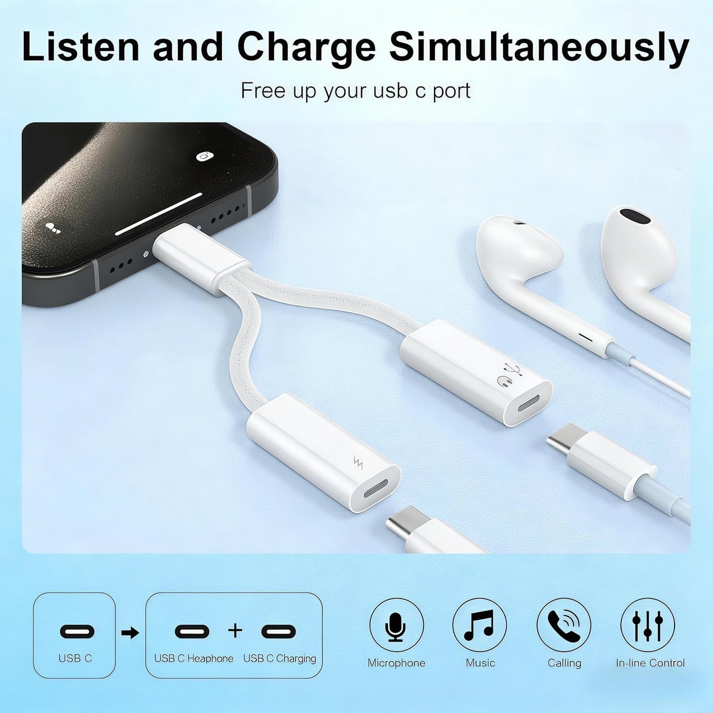 basecolors 2 in 1 Usbc Splitter Aux and Charging Bundle [USB-c Splitter & USB C to 3.5mm Jack and Charger],PD 60W Fast Charging and Hi-Fi Audio,for