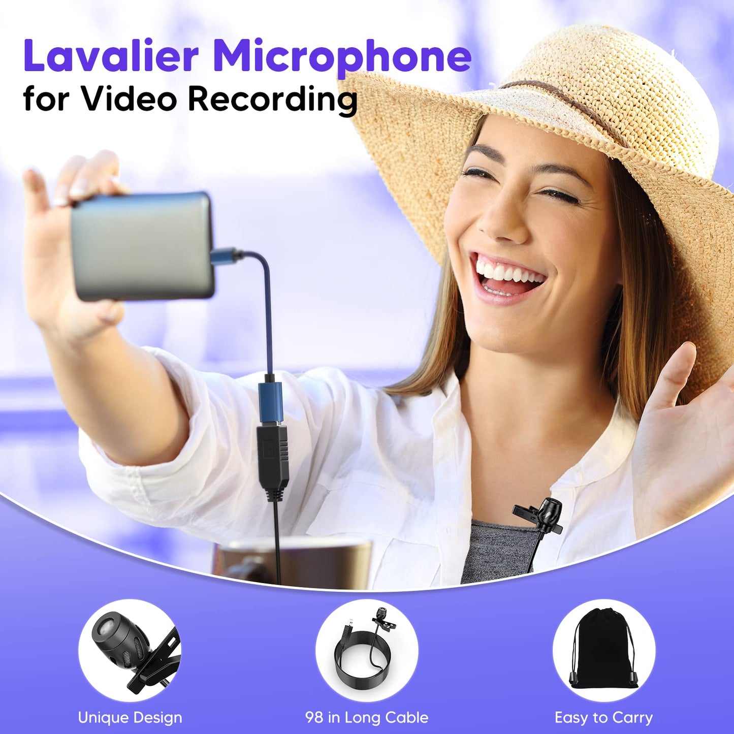 KMAG USB Lavalier Microphone, Lapel Microphone for Computer, USB-C Clip On Mic for YouTube, Recording, Podcasting, Gaming, Interview Omnidirectional