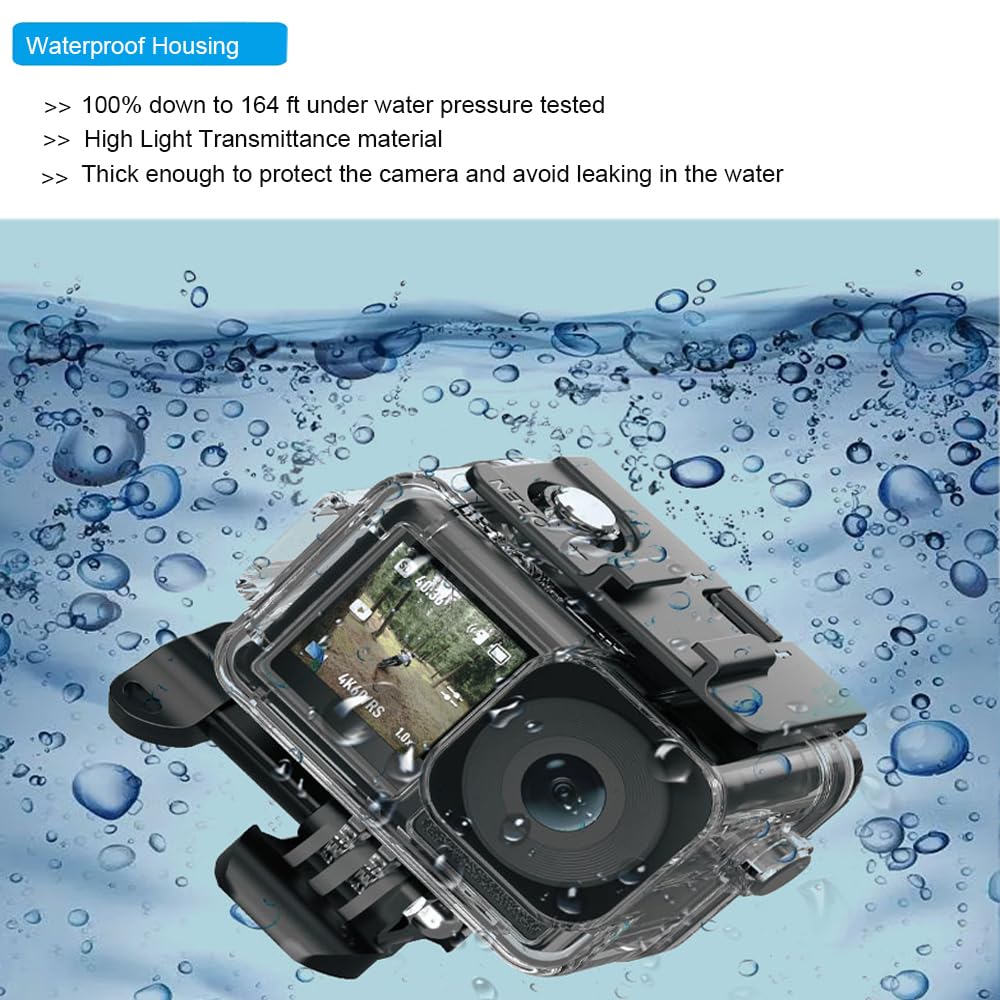 Husiway Accessories Bundle for DJI Osmo Action 5 Pro/Action 4/3 Waterproof Case Diving Housing Silicone Case Glass Screen Protector Film Whole Kit 60E