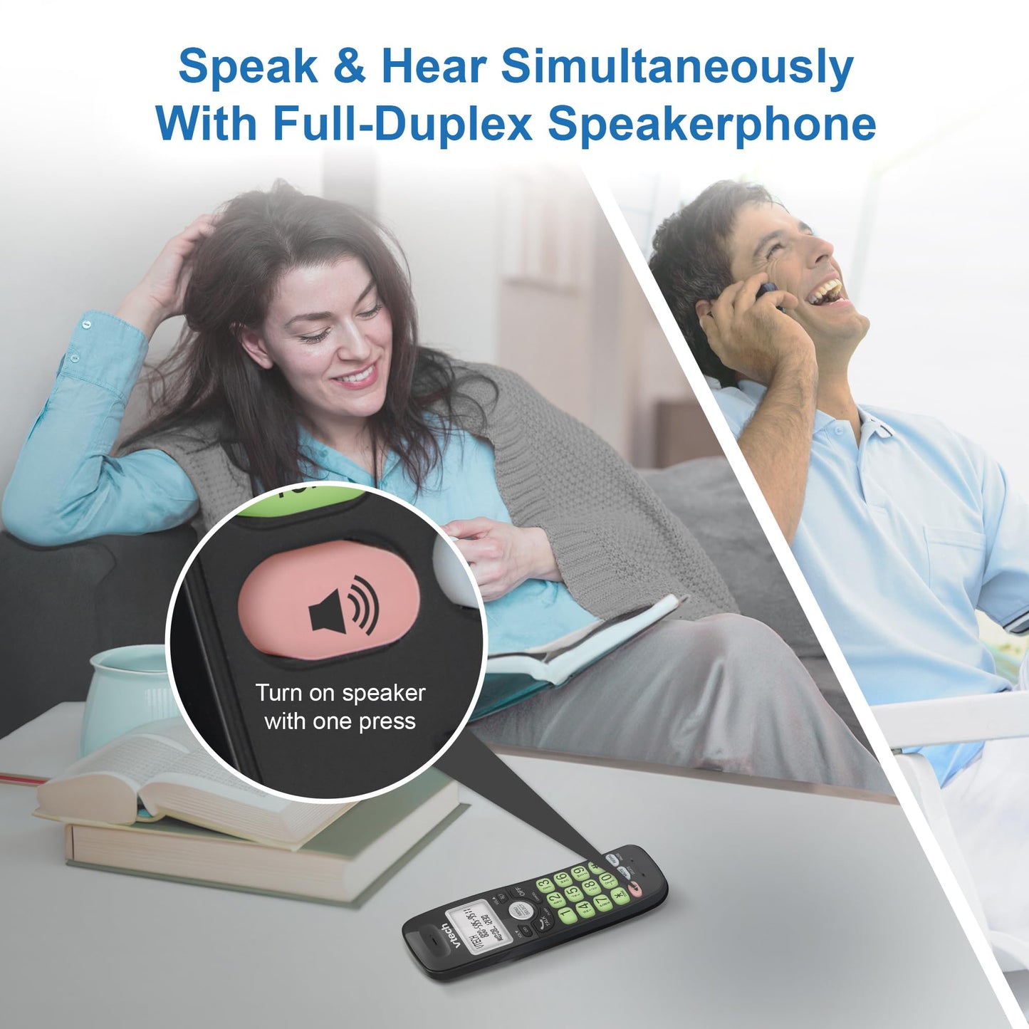 VTech Cordless Phone with DECT 6.0, Full-Duplex Speakerphone, Lighted Display, Backlit Keypad, Caller ID/Call Waiting, Volume Control, Hearing Aid