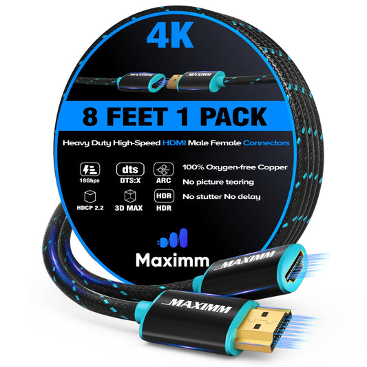 Maximm 4k Hdmi Cable 8ft, Hdmi Extender Cable Male to Female Hdmi Cord, Hdmi 2.0 Cable 120Hz Short Hdmi Cable (8ft)