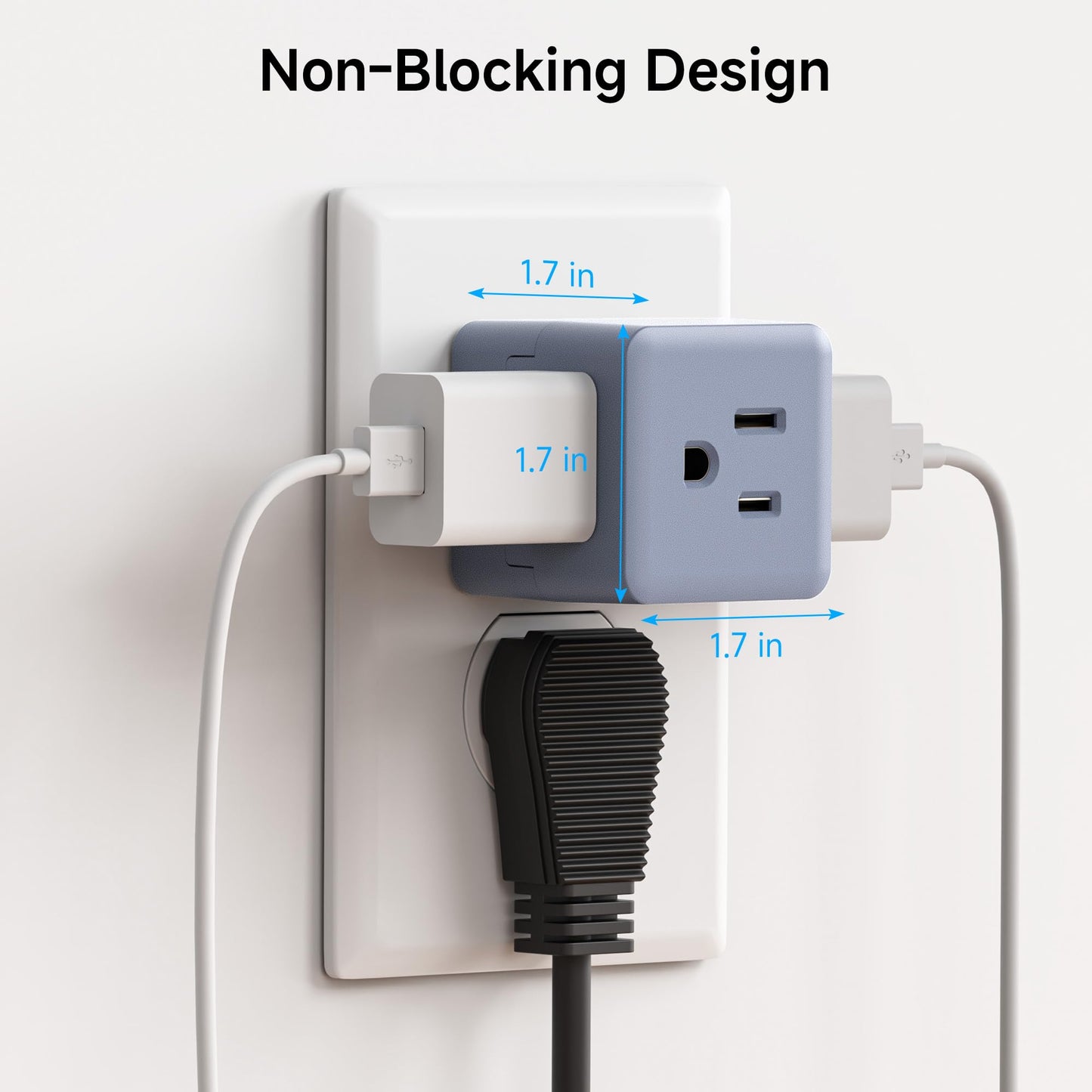 Cable Matters [UL Listed] 3-Pack 3 Outlet Wall Adapter (Grounded Cube Tap, Outlet Splitter, 3 Way Plug Adapter, 3-Prong Power Splitter), Gray
