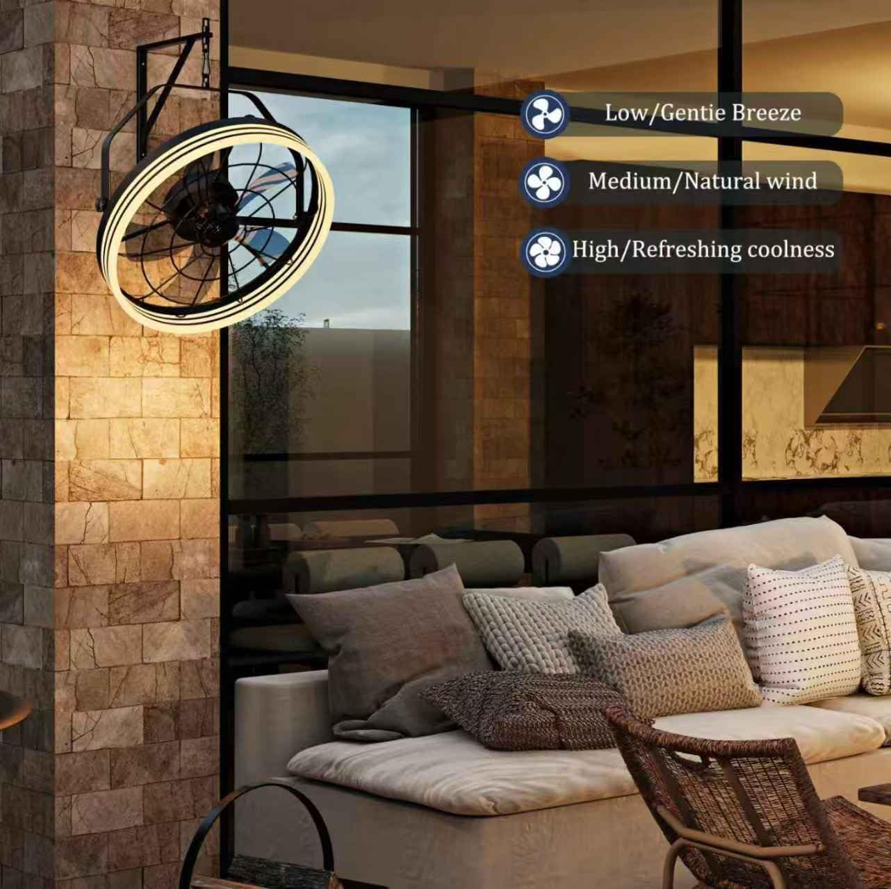Plug In Wall Mount Fan, 20 Inch Wall Mount Fan with Light, LED Frame