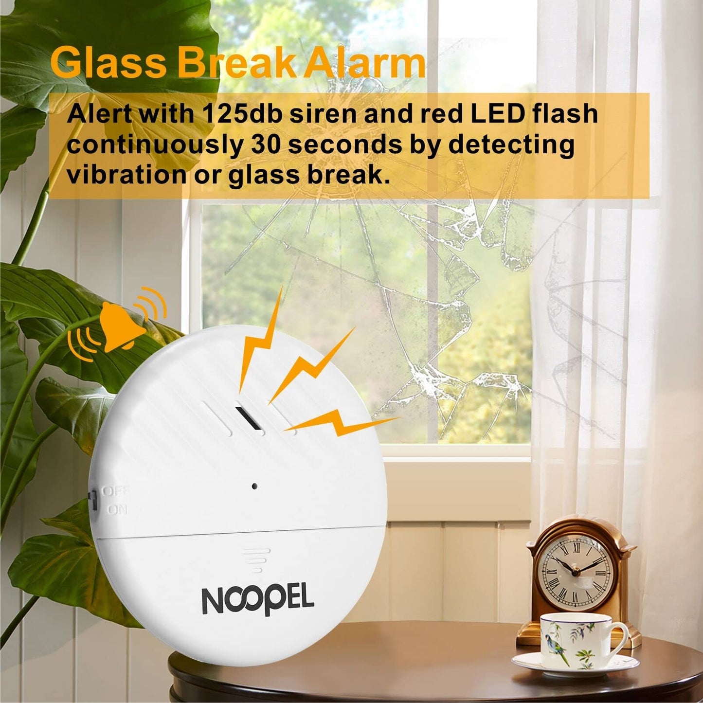 Window Alarms for Home Security 5 Pack, Glass Break Sensor, Window Sensor for Office Safety, Ultra-Loud 125db Advanced Vibration Sensors, Featuring