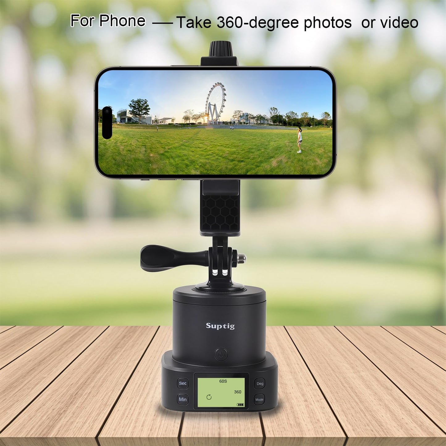 Suptig 360 Degree Tripod Adapter Mount Compatbile For Gopro, Phone, Digital Camera Take Photo Or Video, Handle Fan And Product Display Rotation.