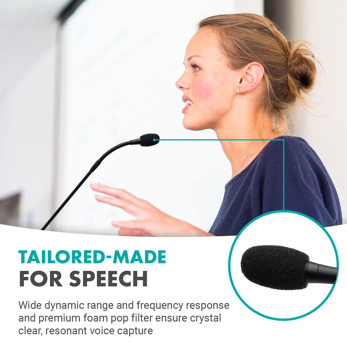 Movo GM-7 Professional 18-inch Gooseneck Microphone and USB Interface Base with RGB Lights, Gain, Mute - Podium Microphone with Stand for Streaming