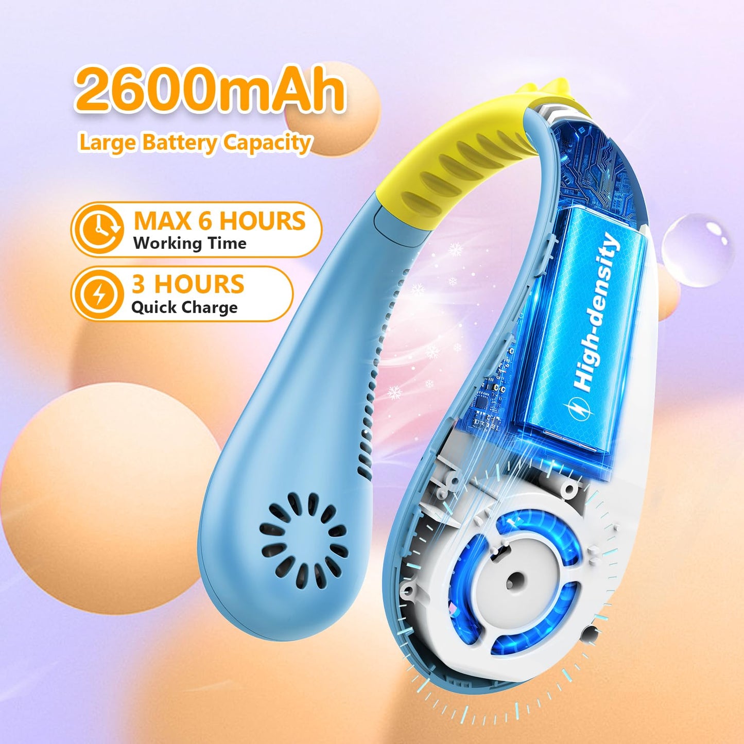 Kids Neck Fan, Portable Bladeless Fans for Kid 4-14Y Girls & Boys, 2600mAh USB Personal Mini Cooling Fan for Travel/Camping/Study, 4 Speeds