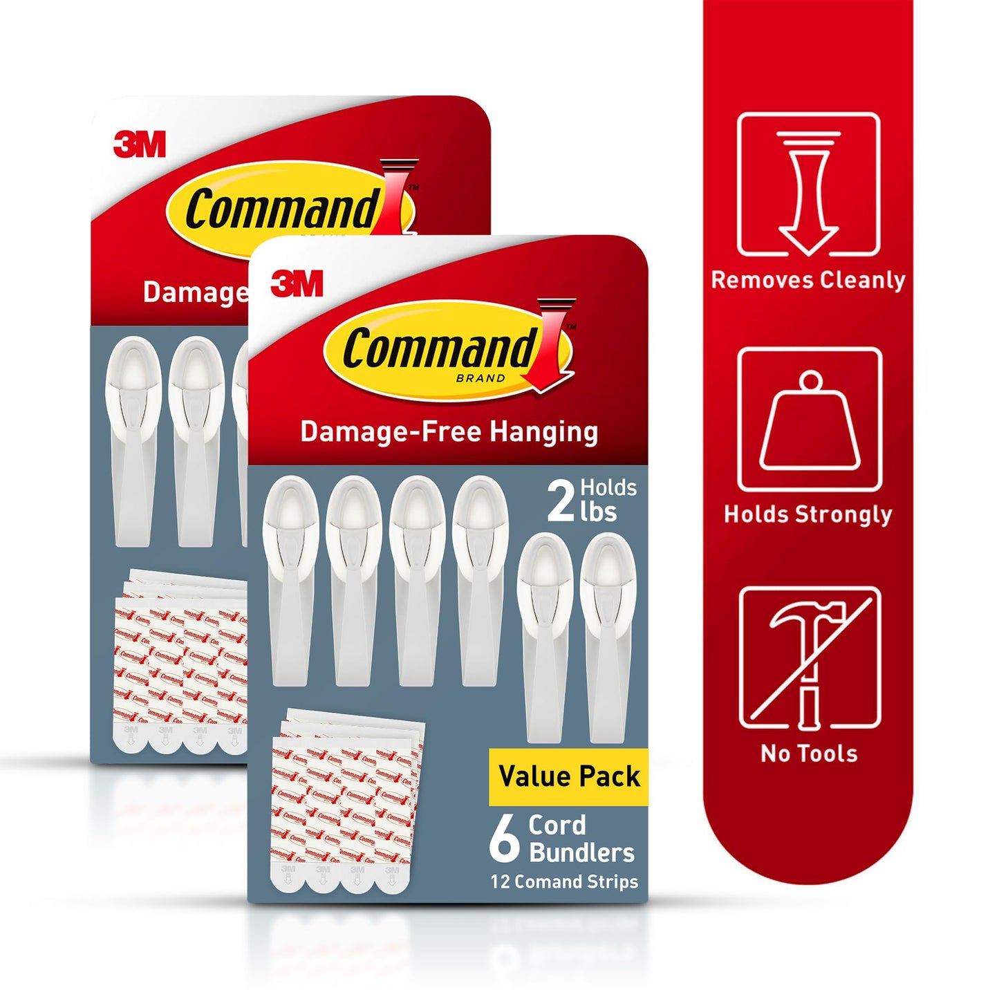 Command Cord Bundlers, Damage-Free Hanging Cord Organizer, No Tools Required for Hanging Electrical Cables, 12 Gray Bundlers and 24 Command Strips