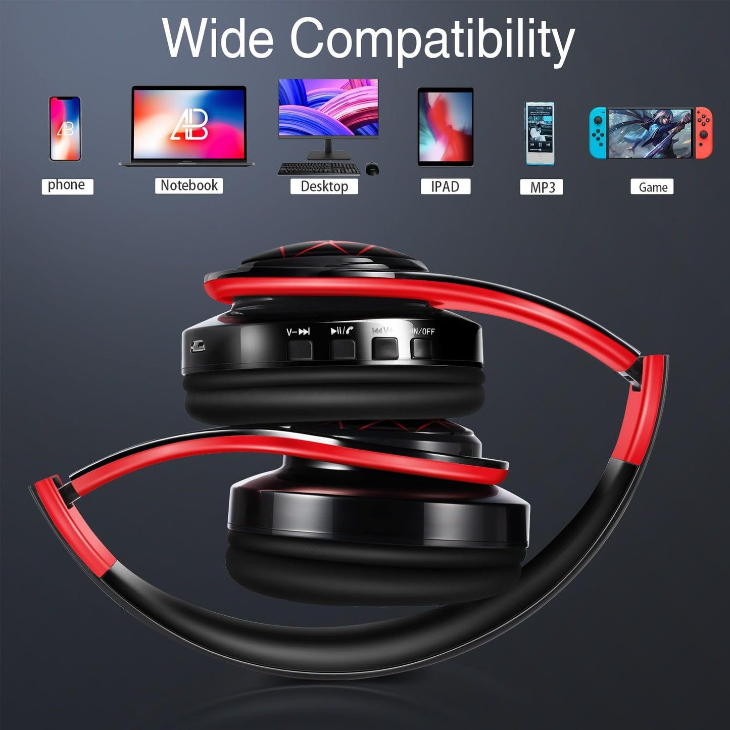 Bluetooth Headphones, Chat- Comfortable Over Ear Stereo Headphones,7 Breathing Led Lights up, Wireless Headset for Adult Teen Kid
