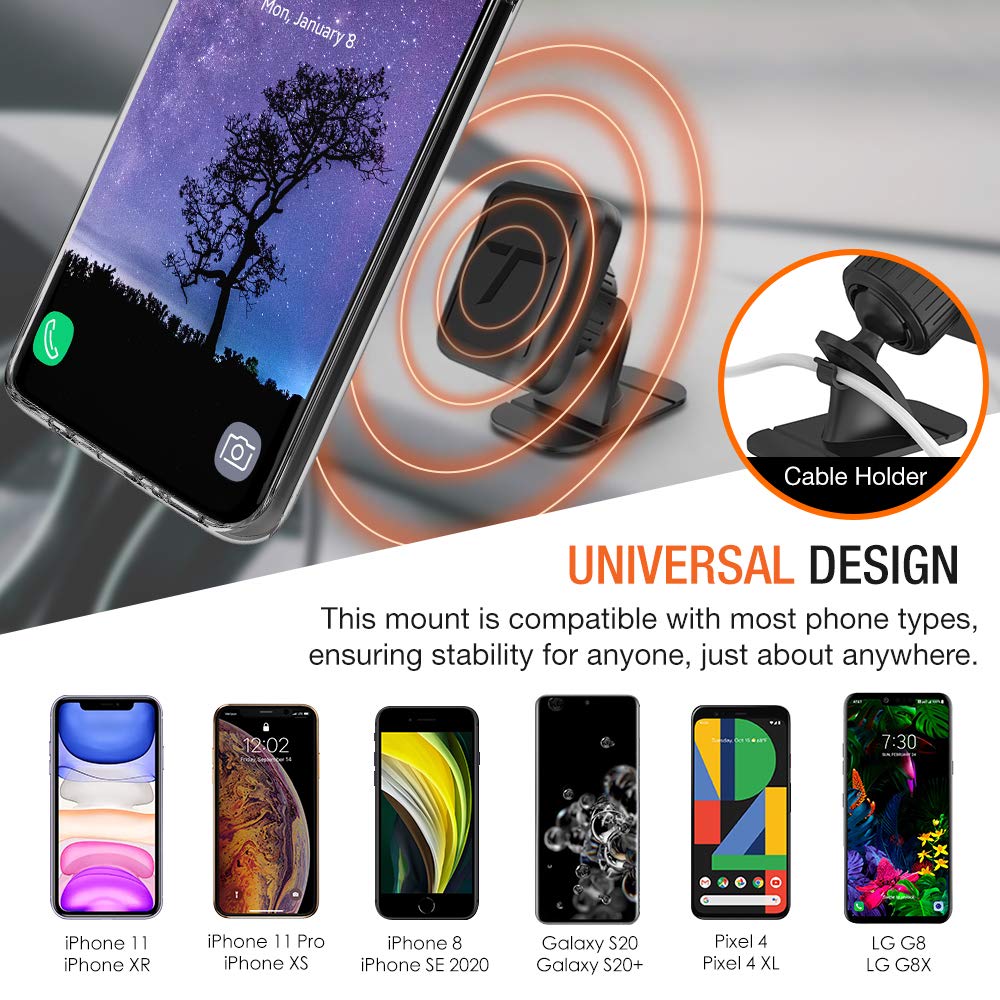 Trianium Magnetic Dash Car Mount Phone Holder Desk Stand Compatible with iPhone, Samsung, Huawei, Nokia, LG, Moto Smartphone, Stick-on Dashboard