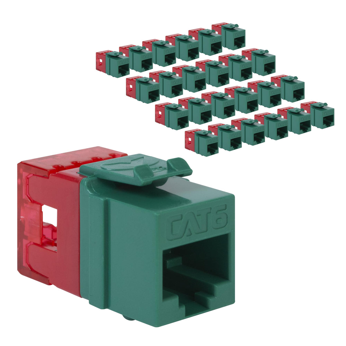 ICC CAT6 RJ45 Keystone Jack, Slim 180 Degree Punch Down, Green, 25-Pack