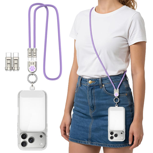 MoKo Phone Lanyard Crossbody Charging Cable, USB-C to USB-C Cable with 240W Fast Charging, 3.93FT Anti Theft Phone Strap for iPhone/Samsung/Android