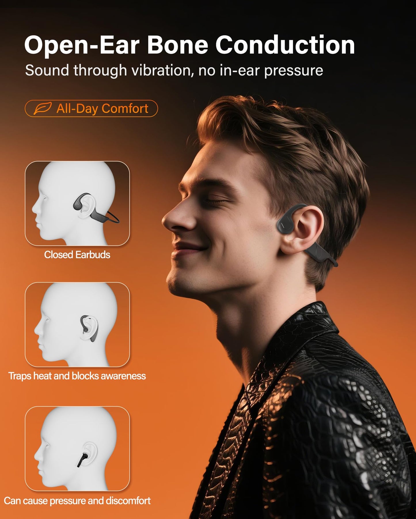 Bone Conduction Headphones Bluetooth 6.0 Open Ear Headphones with Mic, 12H Playtime Wireless Sports Headphones for Running, Cycling, Walking, Gym