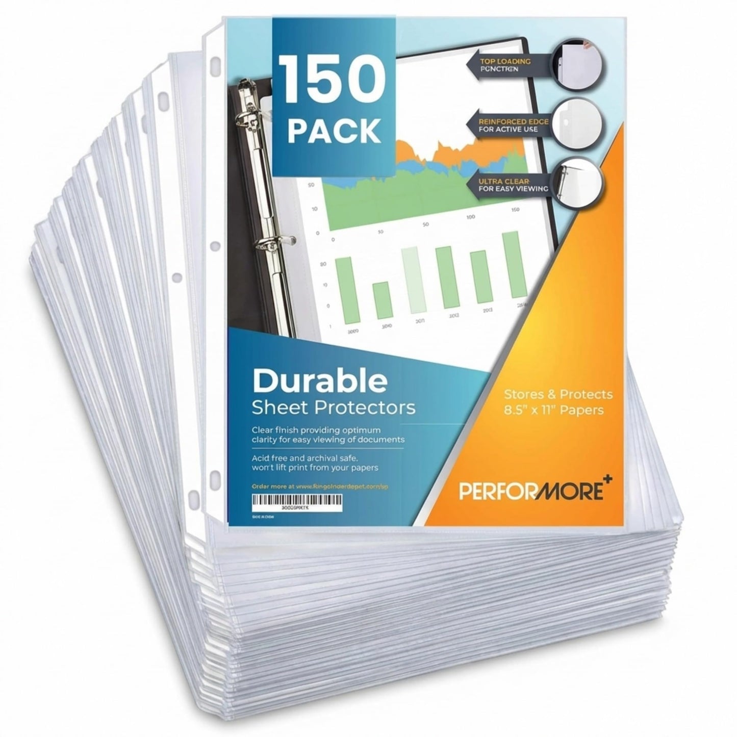 Performore 150 Sheet Protectors, 8.5 X 11 Inch Clear for 3 Ring Binder, Plastic Sheet Sleeves, Durable Top Loading Paper Protector with Reinforced