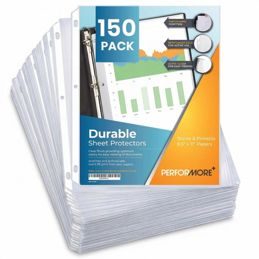 Performore 150 Sheet Protectors, 8.5 X 11 Inch Clear for 3 Ring Binder, Plastic Sheet Sleeves, Durable Top Loading Paper Protector with Reinforced