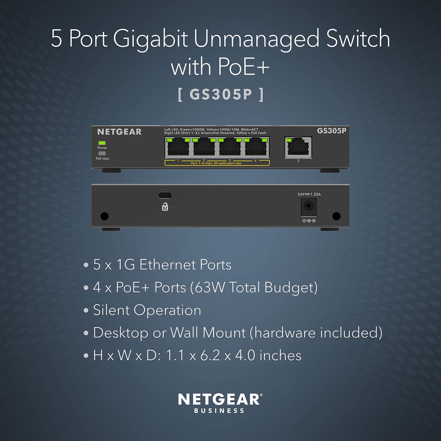 NETGEAR GS305P 300 Series 5-Port ?????????????? ??????+ Desktop Switch | 63W PoE+ Power | Stay Protected with Cloud Care's 3 Year Warranty SupportPlus