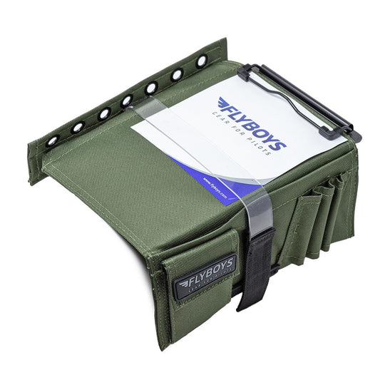 FlyBoys Classic Aviation Kneeboard, Pilot Leg Strap, Flex Clipboard, Green