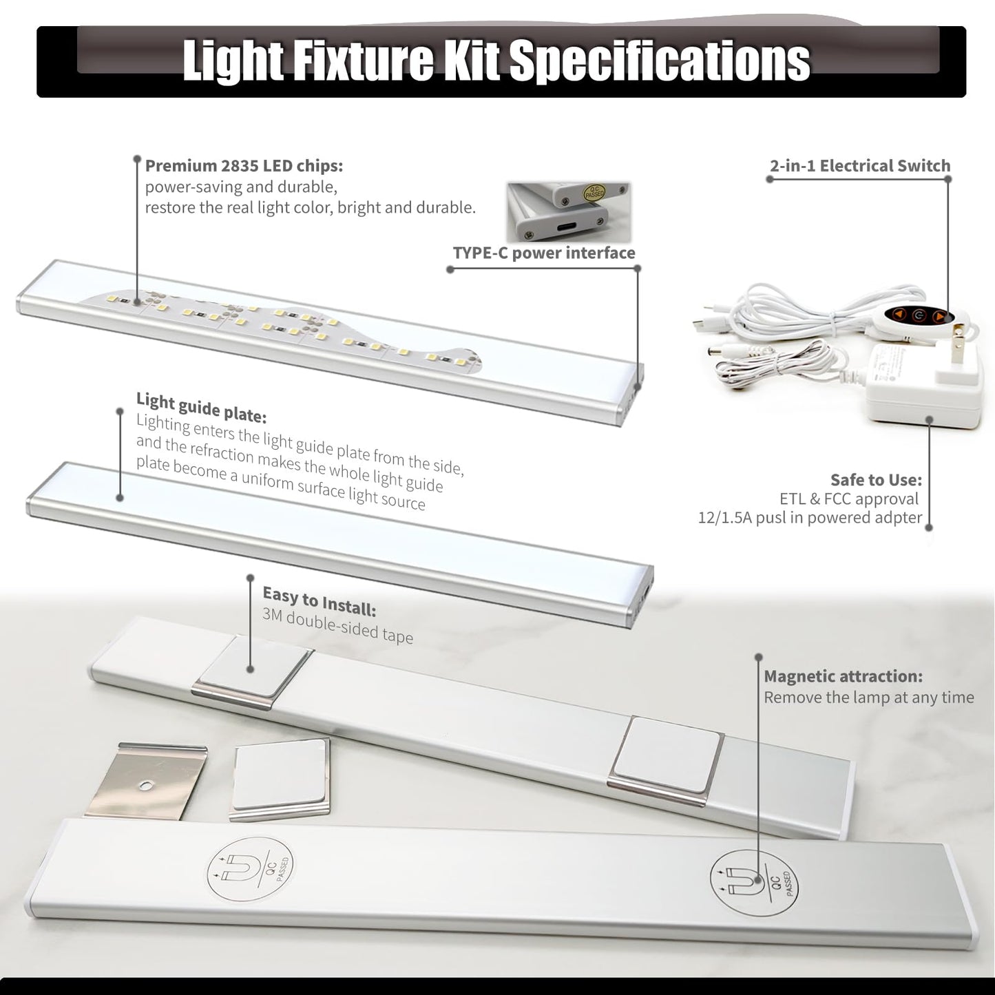 LED Vanity Light for Mirror, Bright/RA90/6000K/Dimming Makeup Lights, 12V/16W Lighting for Mirror, Lighting for Makeup Vanity Table & Bathroom Mirror
