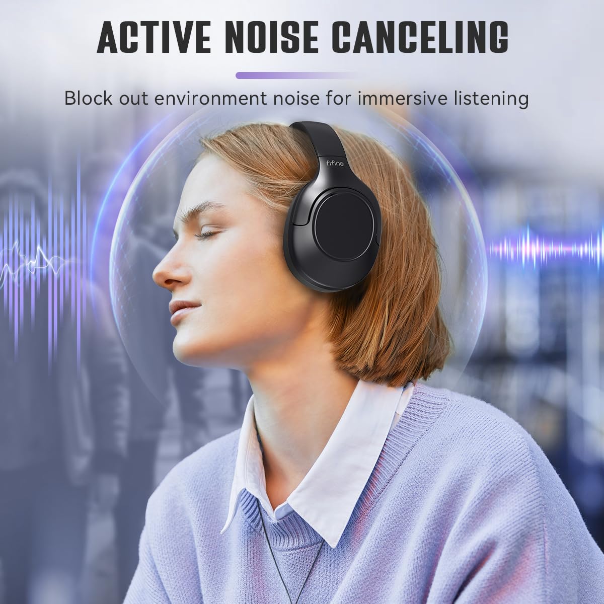 FIFINE Wireless Bluetooth Headphones, Over-Ear Noise Canceling Headphones with Soft Earmuffs, Up to 65H Playtime for Music, Phone Calls, Sport Travel…