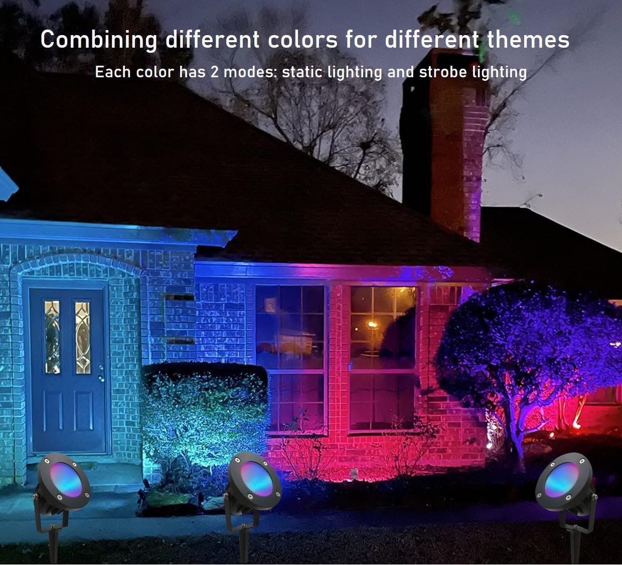 25W Color LED Outdoor Landscape Spotlight with Strobe Lighting - Waterproof RGB Spot Lights for Yard Tree House Halloween Christmas, Dual Mode, 120V