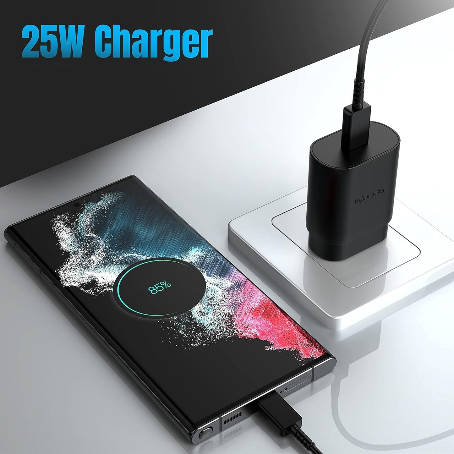 Type C Charger, 25W Type C Fast Charging Block, with USB C Charger Cable Compatible Galaxy S24/S23/S22/S22 Ultra/ S21/S21 Ultra/S20/ S20 Plus/ S20