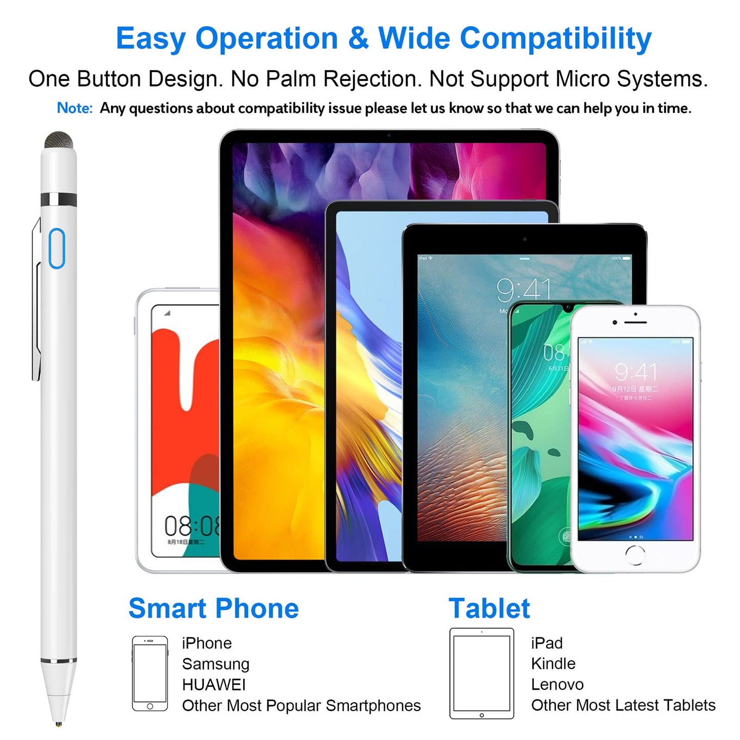 NTHJOYS 2 in 1 Rechargeable Digital Pen Fine Point Stylus for iPhone/iPad Pro/Mini/Air/Samsung and Other Touch Screens