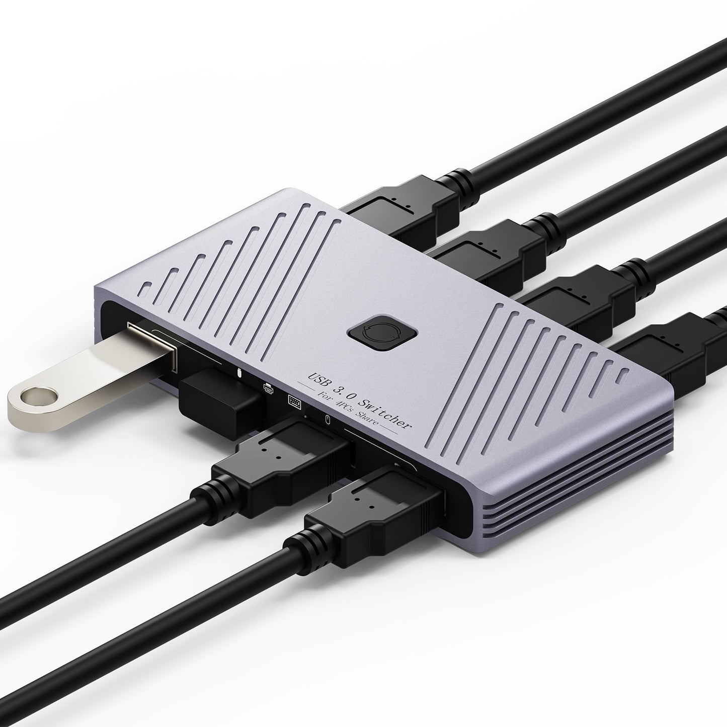 USB 3.0 Switch, 4 Computers Sharing 4 USB Devices, One-Button Switcher for Keyboard Mouse Printer Scanner, USB Peripheral Sharing Hub for PC Laptop
