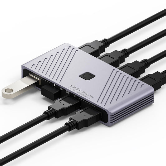 USB 3.0 Switch, 4 Computers Sharing 4 USB Devices, One-Button Switcher for Keyboard Mouse Printer Scanner, USB Peripheral Sharing Hub for PC Laptop