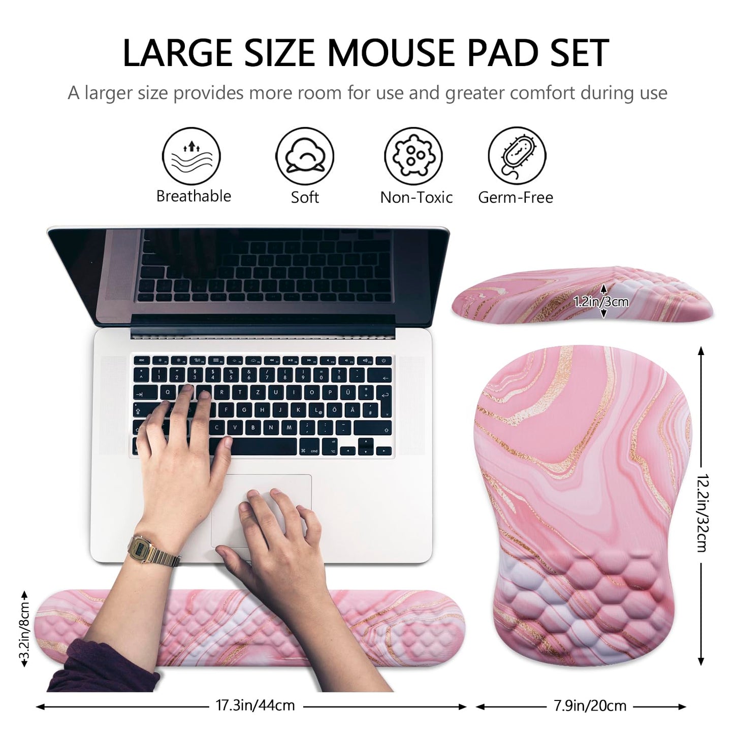 Mouse Pad Wrist Support, Laokiiy 2 in1 Keyboard Wrist Rest+ Ergonomic Mouse Pad, Non-Slip Wrist Rest for Computer Keyboard, Made Easy Typing & Relieve