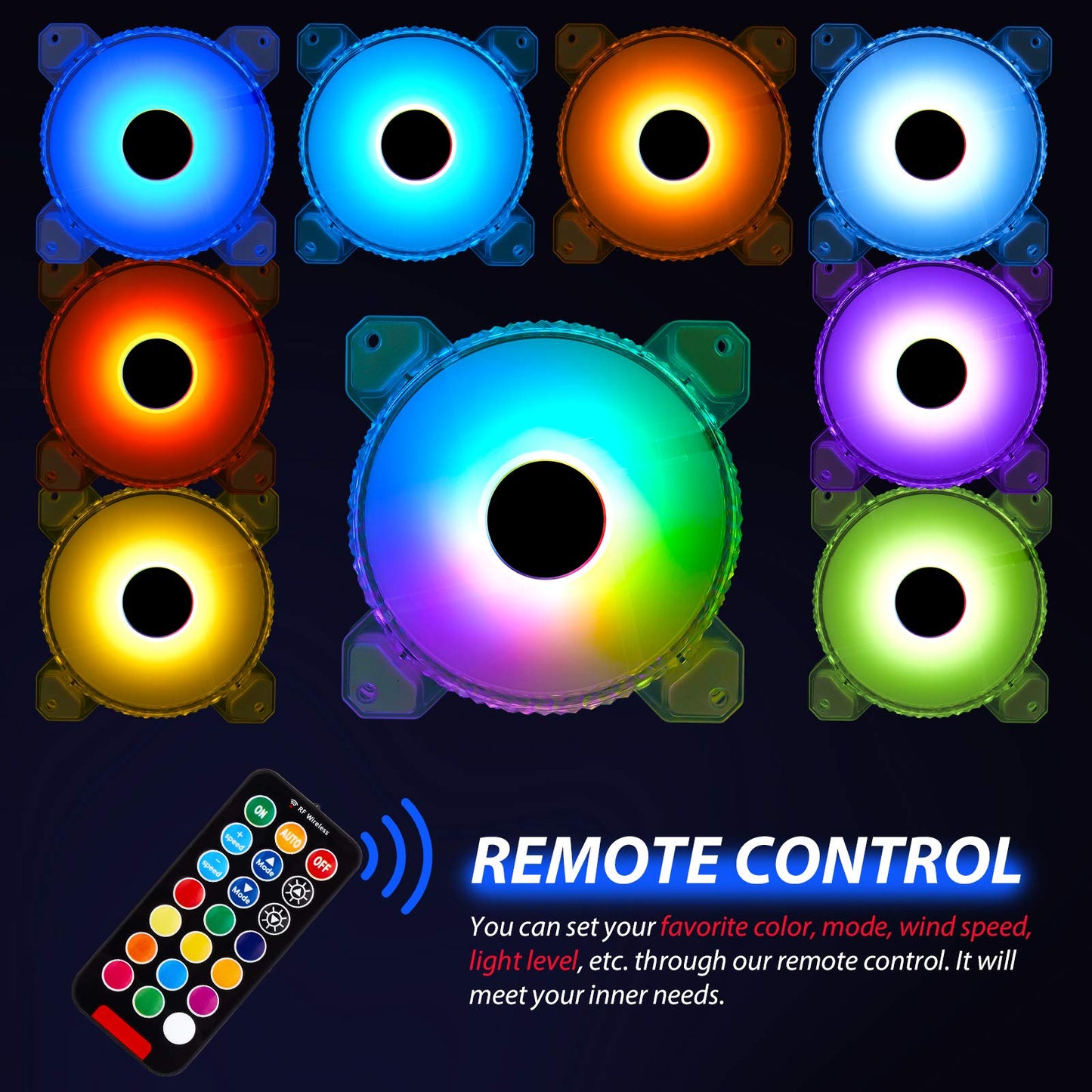 3 Pack RGB Case Fans,120mm Ultra-Quiet RGB Chassis Cooling Fans,Equiped with Remote Control Hub,5V ARGB Sync,Speed Adjustable Colorful Cooler,Crystal