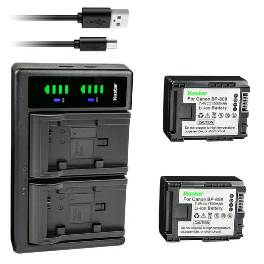 Kastar 2-Pack BP-808 Battery and LTD2 USB Charger Replacement for Canon VIXIA HG30, XA10, XA10 HD, FS10, FS11, FS20, FS21, FS22, FS31, FS40, FS100