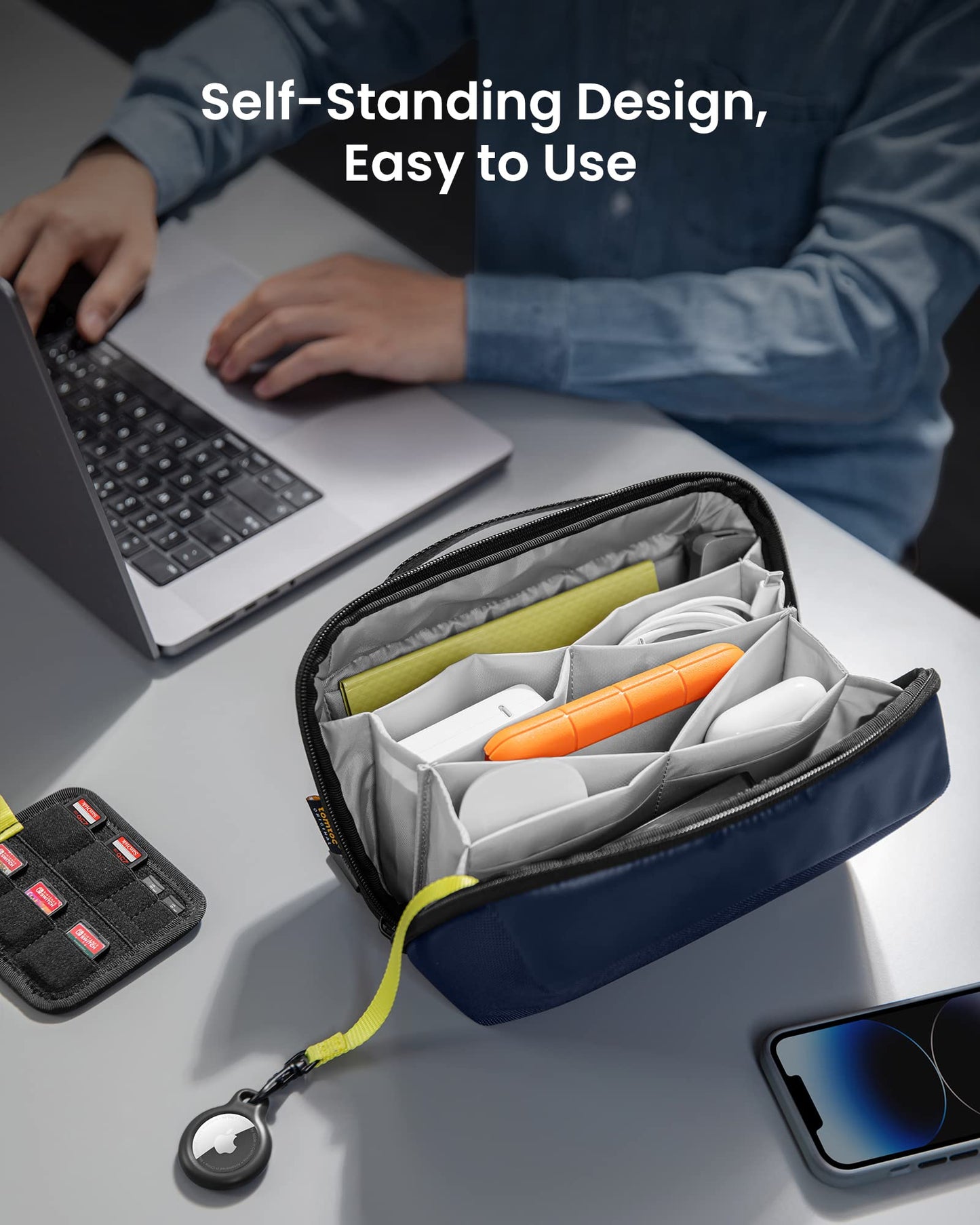 tomtoc Electronic Organizer Accessory Tech Pouch for MacBook Charger, Cables, Power Bank, Hard Drive, Cords, Water-resistant Storage Bag