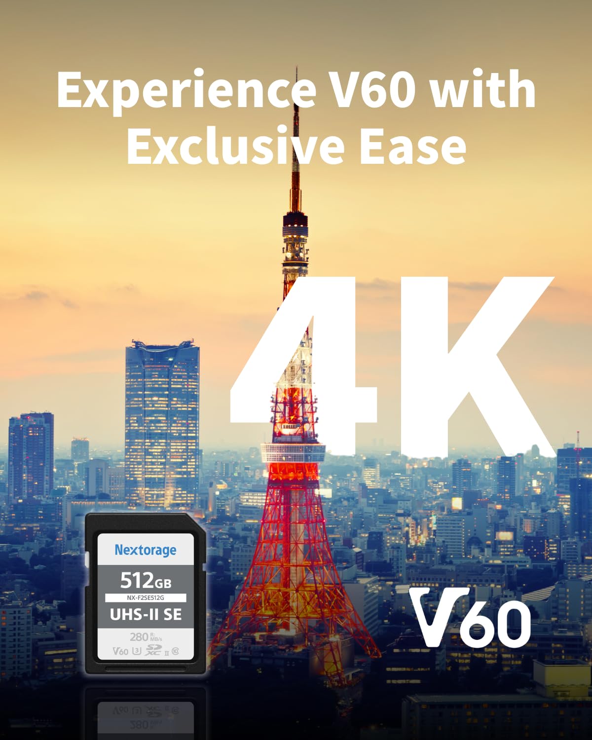 Nextorage 128GB SDXC UHS-II V60 Japanese Brand Max. Write Speed 100MB/s Max. Read Speed 280MB/s 4K Recording NX-F2SE128G/INE SD Card Memory for Camera