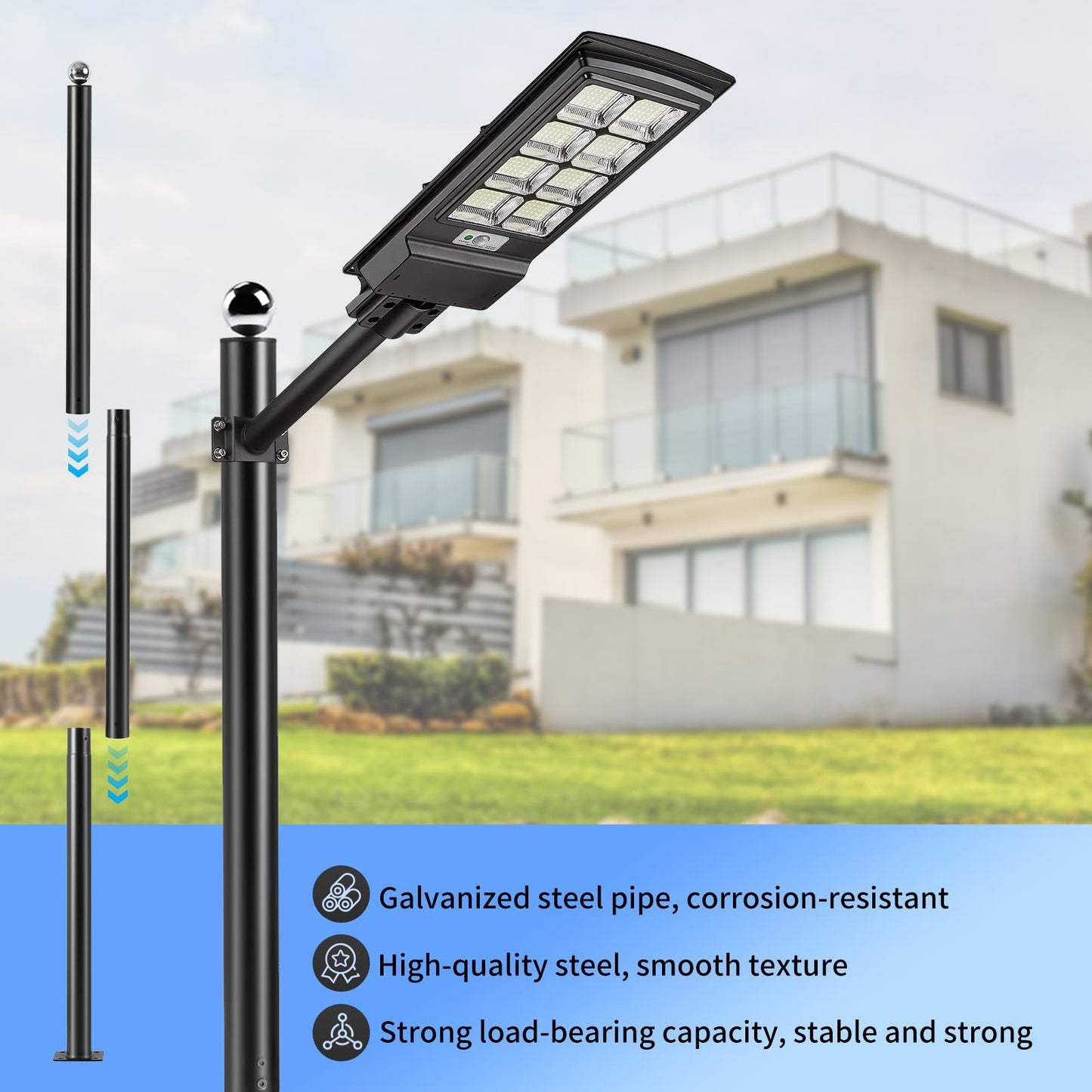 FLwumaotou Street Light Pole 10Ft, Street Light Poles for Outdoor Lighting,Solar Pole Accessory for Street, Suitable for Farm, courtyards, Parks