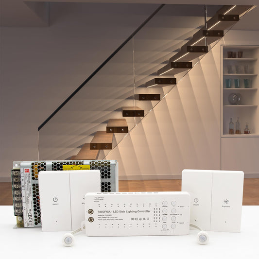 RWOFNIA Wall Switch Control and Motion Sensor LED Stair Lighting Kit RW-5620, 40 Inches Long Cuttable LED Light for Indoor LED Stair Lights (Warm