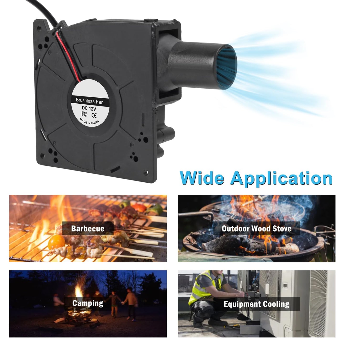 120mm 12V BBQ Blower Fan ,120mm x 32mm Dual Ball Blower Fan 12V with 110v - 240v AC Plug Variable Speed Controller for Ventilation,Outdoor Barbecues