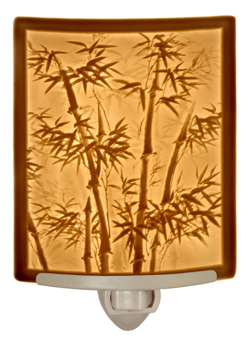 The Porcelain Garden Bamboo Night Light, Porcelain Lithophane, Decorative wall Plug in for Kitchen, Bath, Hallway, Nursery, Asian Themed Accent Light