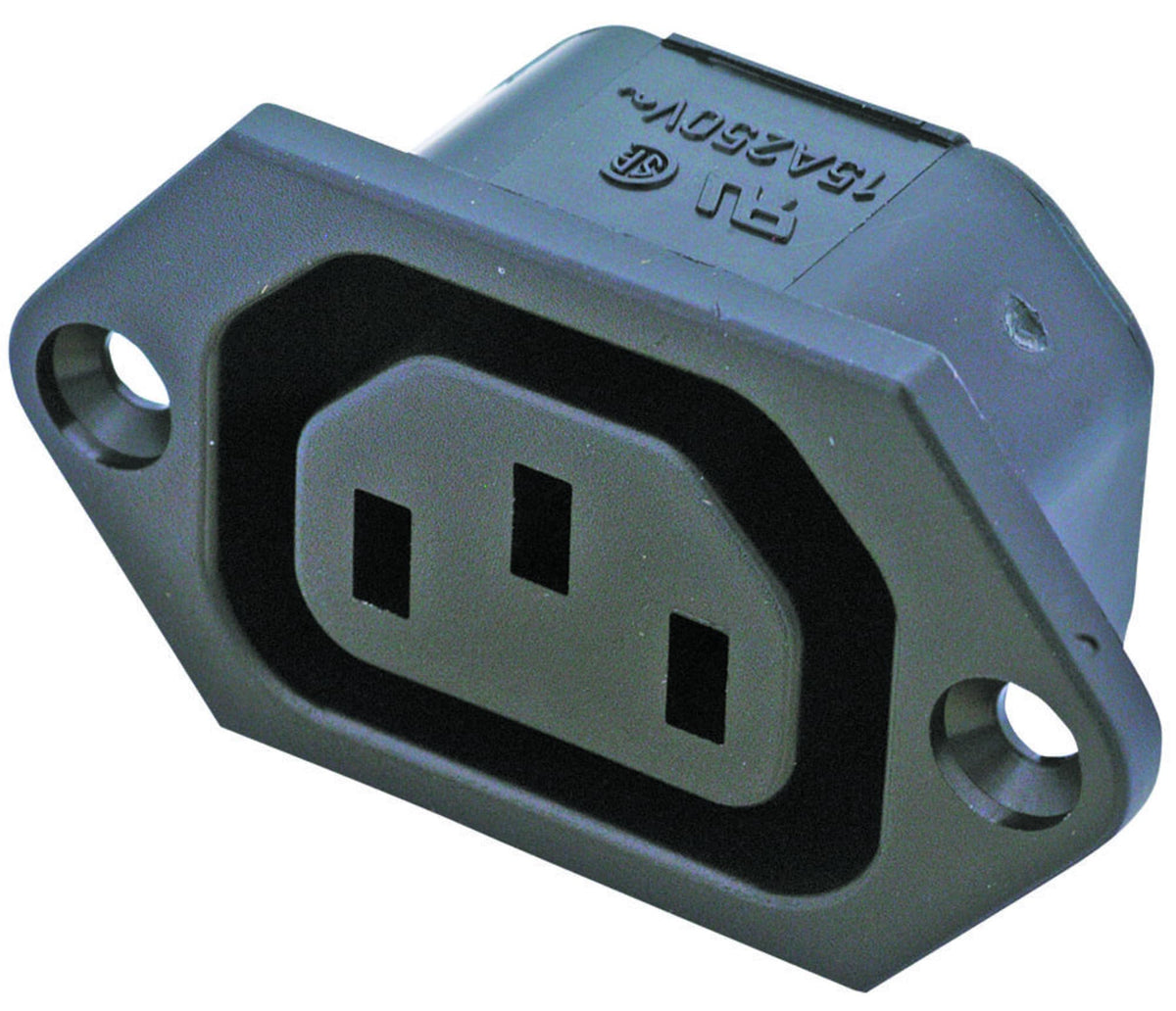 SCHURTER 6600.3300 15A, Connector, Connector Colour:Black ROHS Compliant: YES, MOUNTING:Flange Mount, Contact Termination Type:Quick Connect, Current