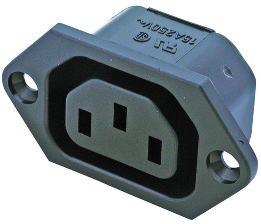 SCHURTER 6600.3300 15A, Connector, Connector Colour:Black ROHS Compliant: YES, MOUNTING:Flange Mount, Contact Termination Type:Quick Connect, Current