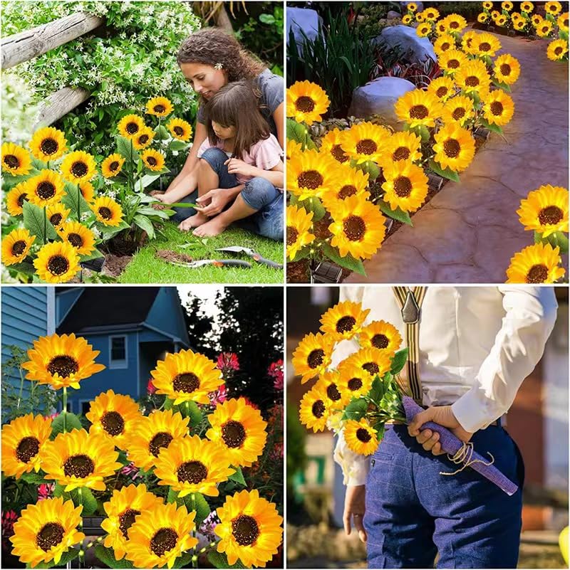 XBllcyiv 2 Pack Solar Garden Stake Lights, Outdoor Sunflower LED Solar Powered Lights for Patio Lawn Garden Yard Pathway Decoration (Sunflower Warm