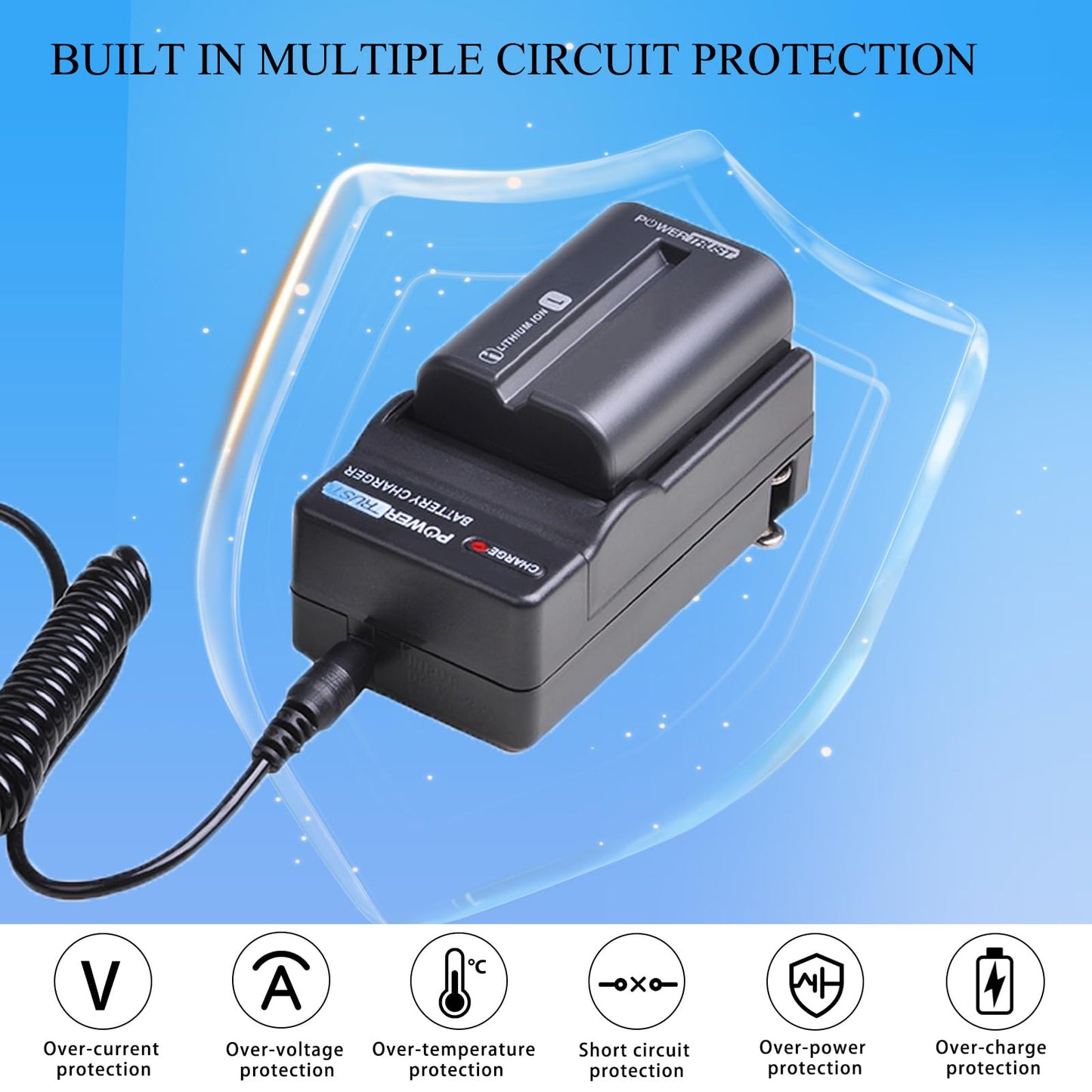 PowerTrust 2-Pack NP-FM500H Battery and Fast Charger for Sony Alpha A58 A57 A65 A77 A99 A900 A700 A580 A560 A550 A850 Batteries