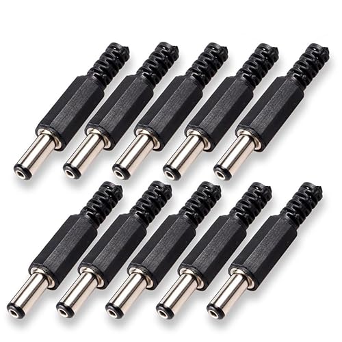 HTTX 10-Pack 5.5mm x 2.5mm DC Socket Male Barrel Jack, Solder On DIY Custom Power Plug Adapter