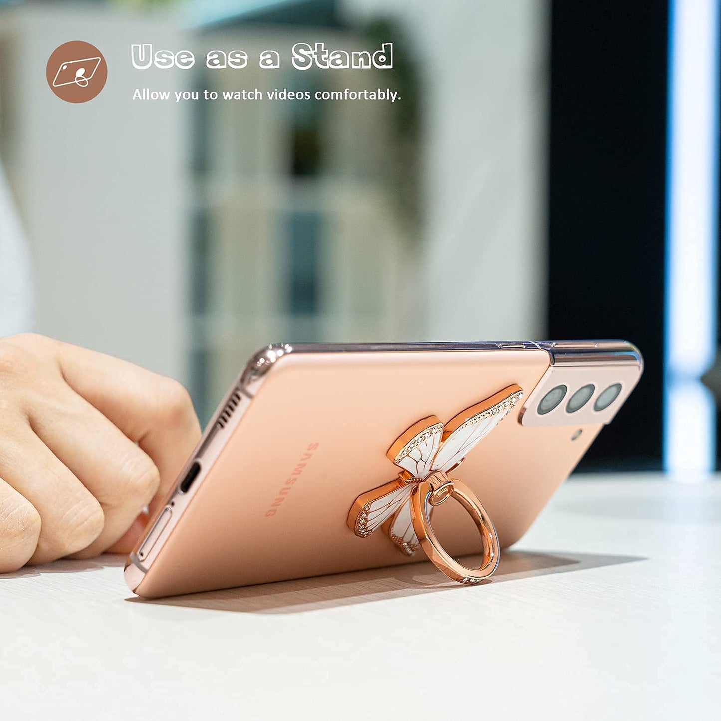 Doflyesky Butterfly Cell Phone Ring Grip Holder, 360 Degrees Rotation Phone Ring Grip Stand, Metal Finger Kickstand Compatible with iPhone, Samsung