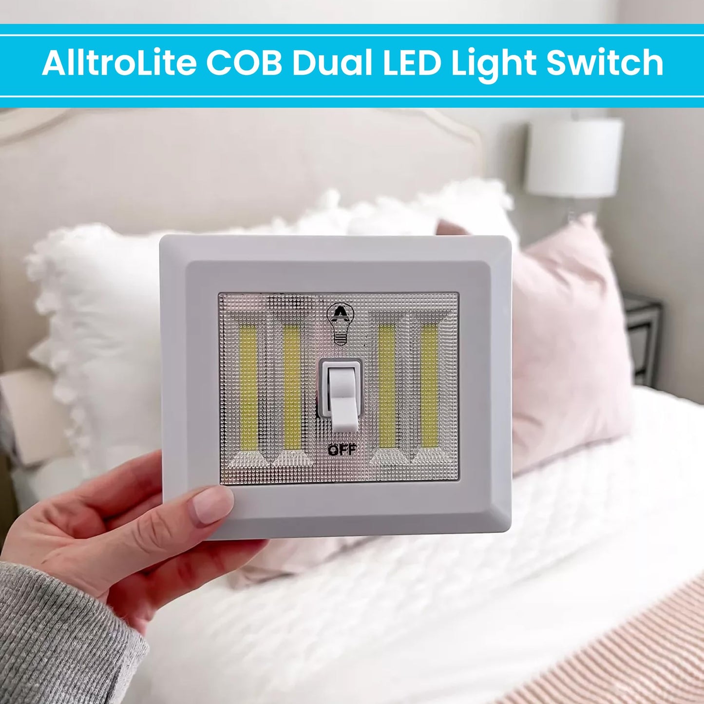 AlltroLite LED Closet Light Switch | 400 Lumen Wireless Battery Powered COB Night Light | Stick On Magnetic Battery Lights for Under Cabinet, Shelf