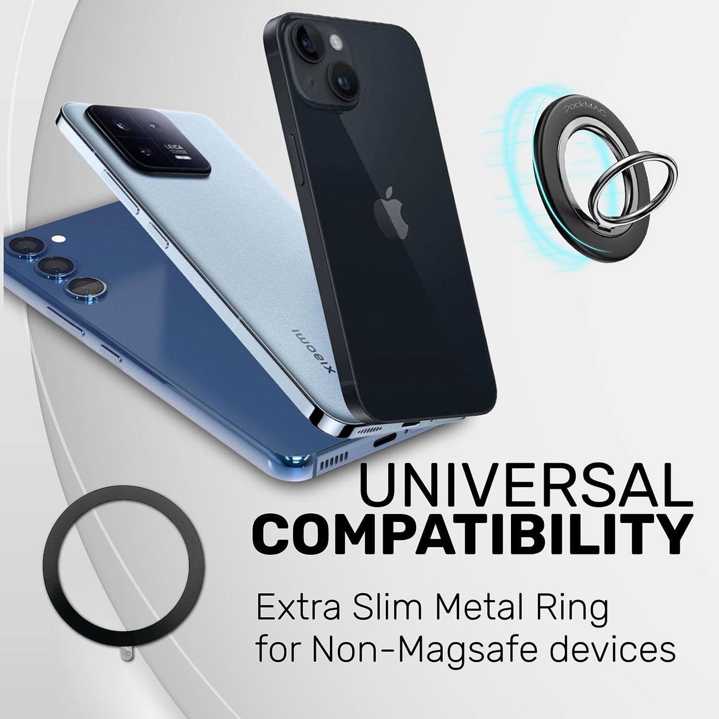 PockMAG Ultra-Strong Magnetic Phone Ring Holder for MagSafe - 360° Rotation, Dual-Sided Finger Ring Grip & Kickstand - Compatible with iPhone 16 Pro