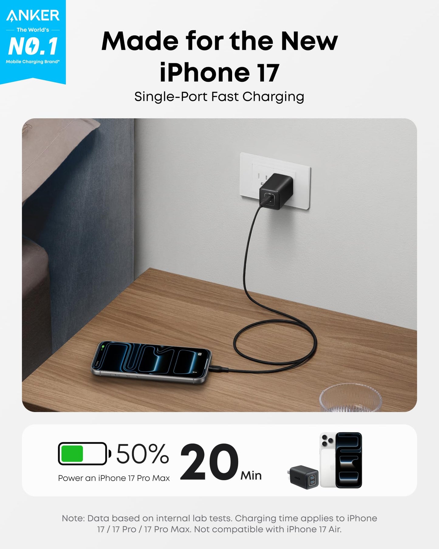 Anker Nano Phone Charger,47W Max 2-Port GaN Fast Charger USB C