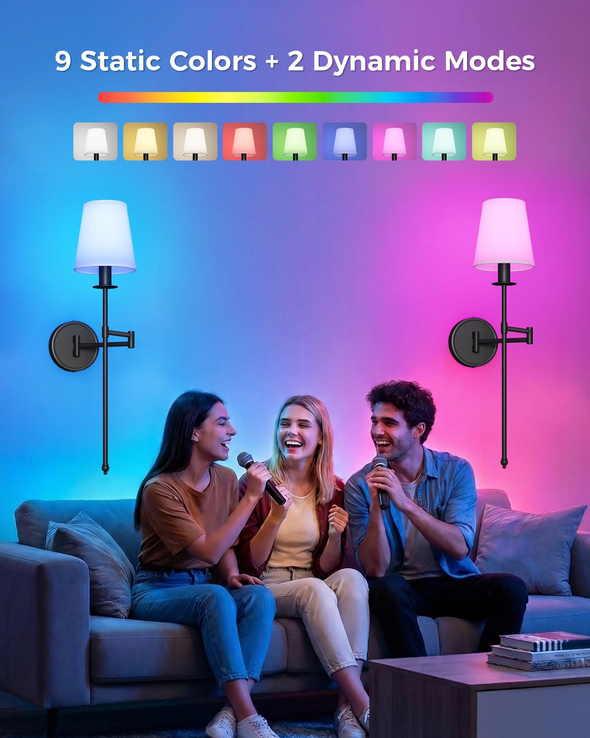 KELIDEN Battery Operated Wall Sconces Set of 2, 24.8" Wireless LED Wall Light with Remote, 9000mAh Rechargeable, RGB & 9CCT Stepless Dimmable, Modern
