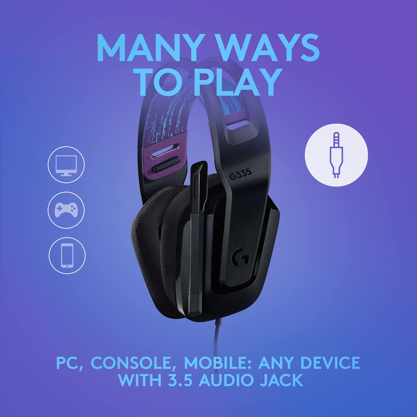 Logitech G335 Wired Gaming Headset, with Flip to Mute Microphone, 3.5mm Audio Jack, Memory Foam Earpads, Lightweight, Compatible with PC, Playstation