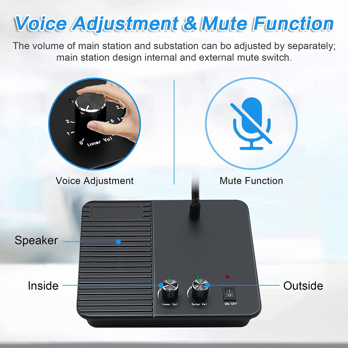 CallToU Window Speaker Intercom System Intercoms 2 Way Anti-Interference Intercommunication Microphone Counter Intercoms for Business, Bank, Office