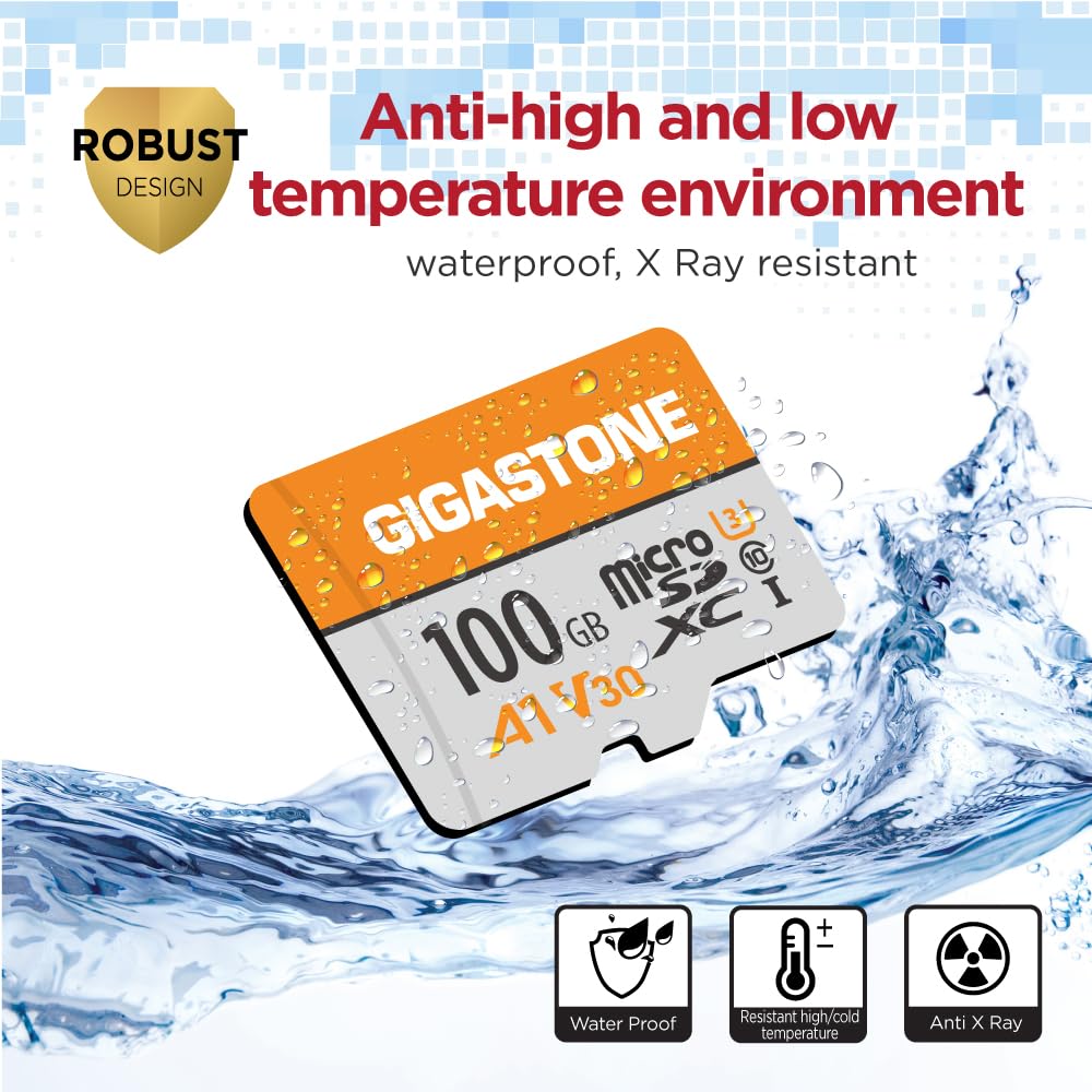 GIGASTONE 100GB Micro SD Card 2-Pack, A1 V30, 4K Video Recording, Compatible with Security Camera, Dash Cam, Drone, 100MB/s MicroSDXC Memory Card